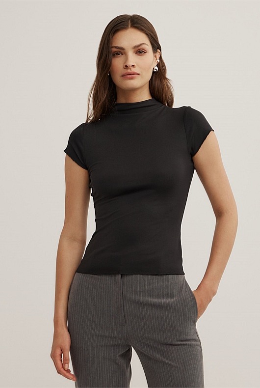 High Neck Cap Sleeve T-Shirt