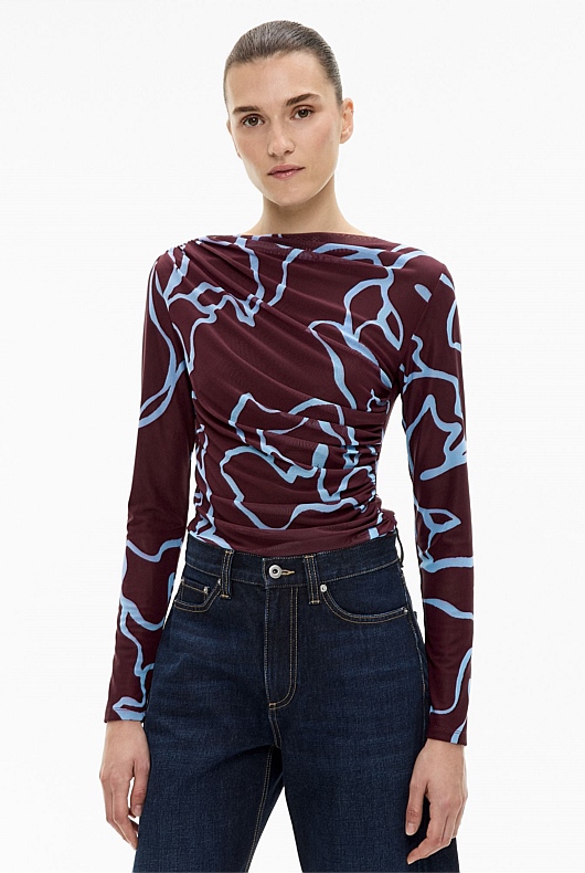 Mesh Drape Long Sleeve Top