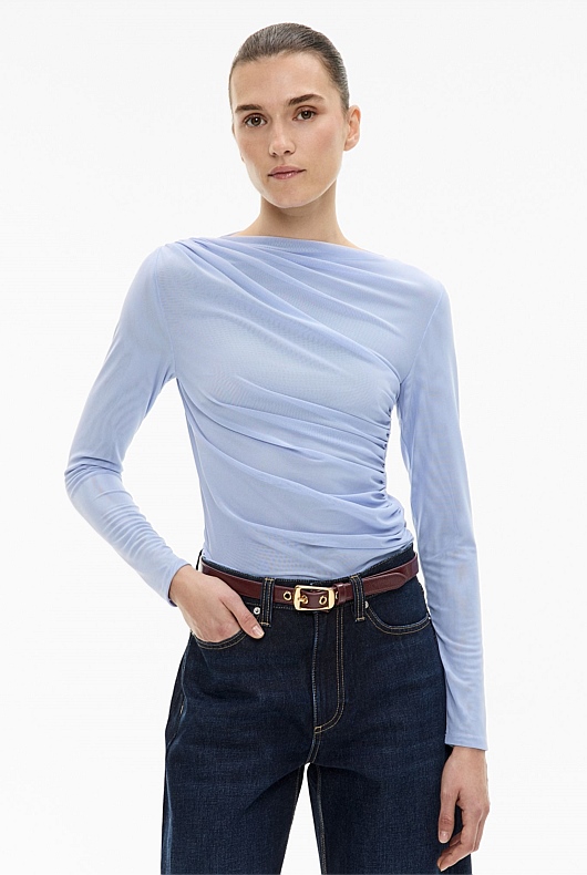 Mesh Drape Long Sleeve Top