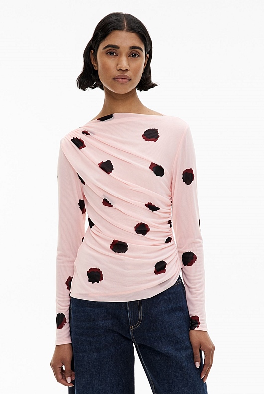 Mesh Drape Long Sleeve Top
