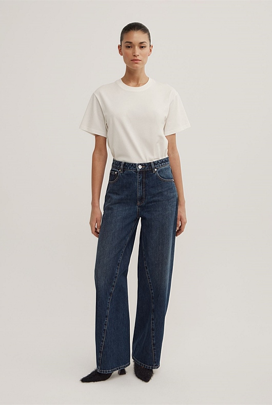 Angled Seam Denim Jeans