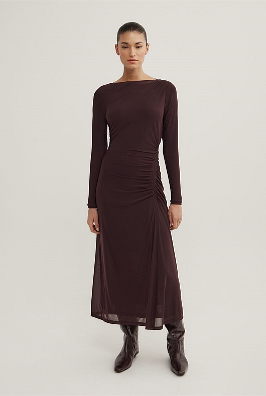 Longsleeve Ruched Mesh Dress