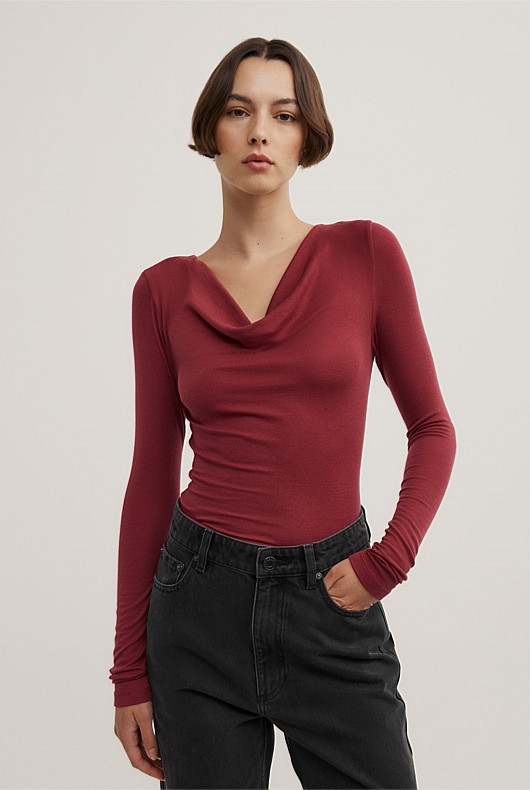 Cowl Neck Long Sleeve Top