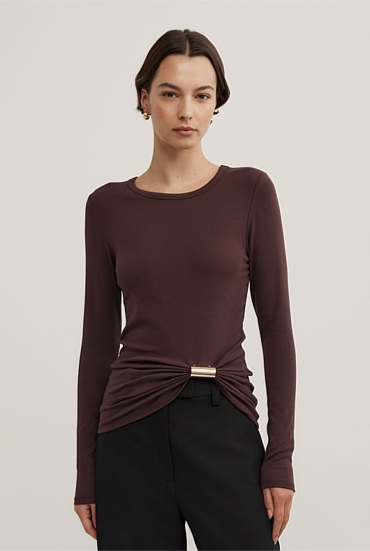 Metal Trim Long Sleeve Top