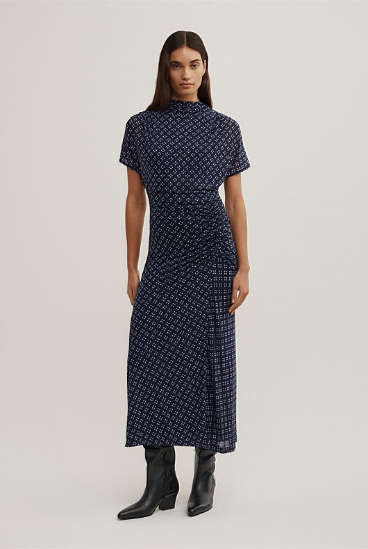 Mock Neck Mesh Dress