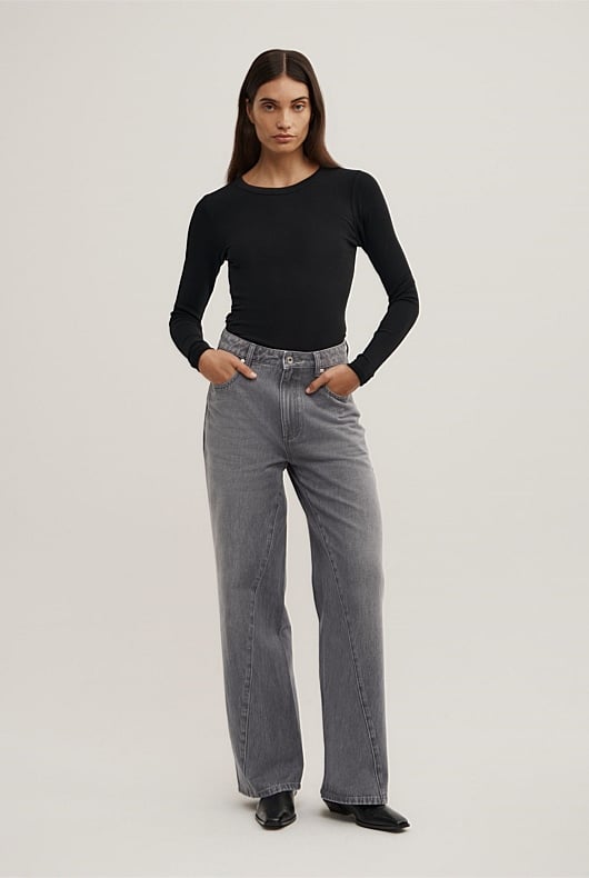 Angled Seam Denim Jeans