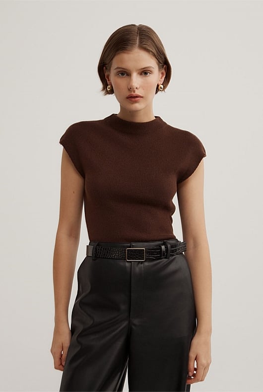 High Neck Knit T-Shirt