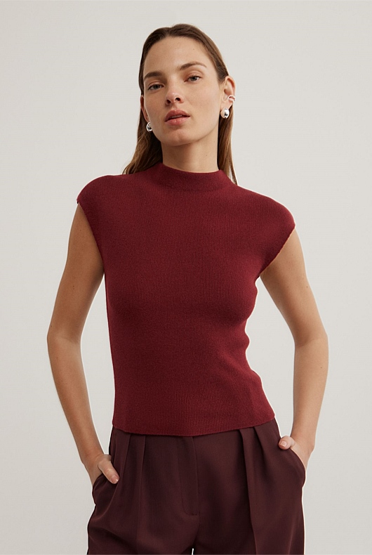 High Neck Knit T-Shirt