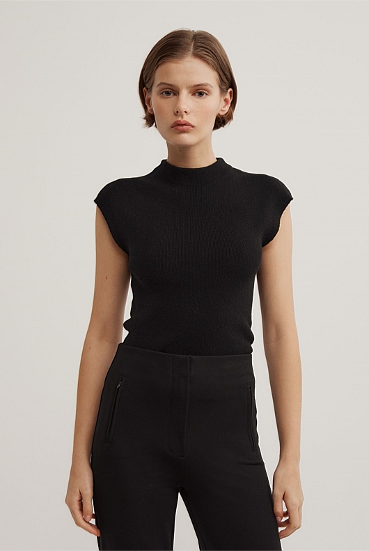 High Neck Knit T-Shirt
