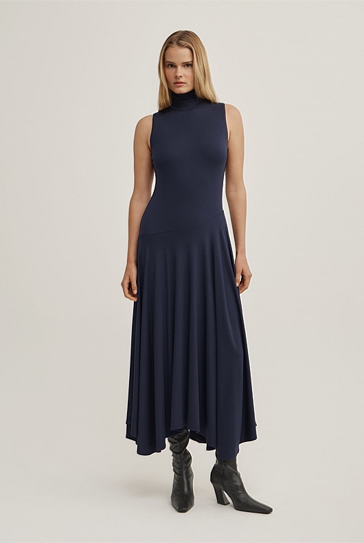 High Neck Asymmetric Dress