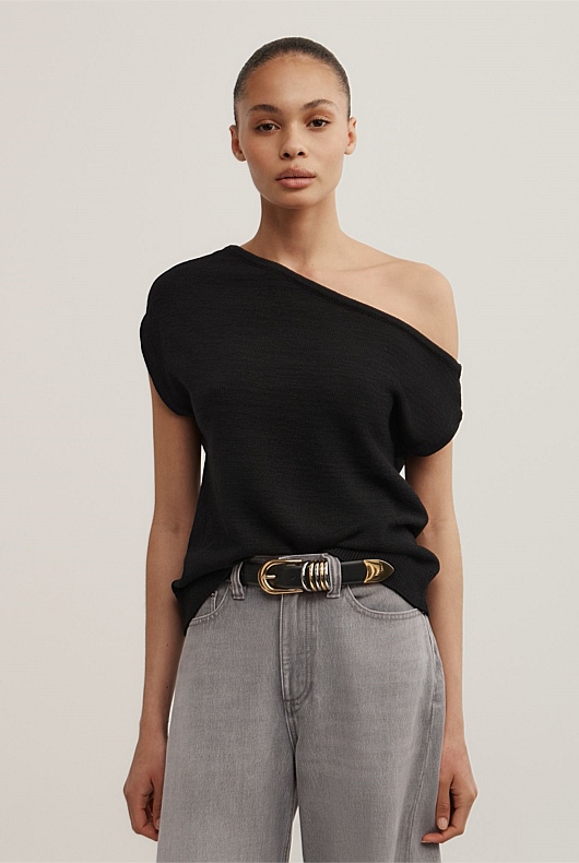 Asymmetric Short Sleeve Slouch Knit