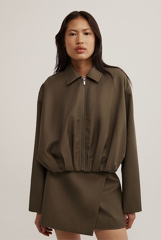 Gathered Hem Bomber Jacket Gathered Hem Bomber Jacket
