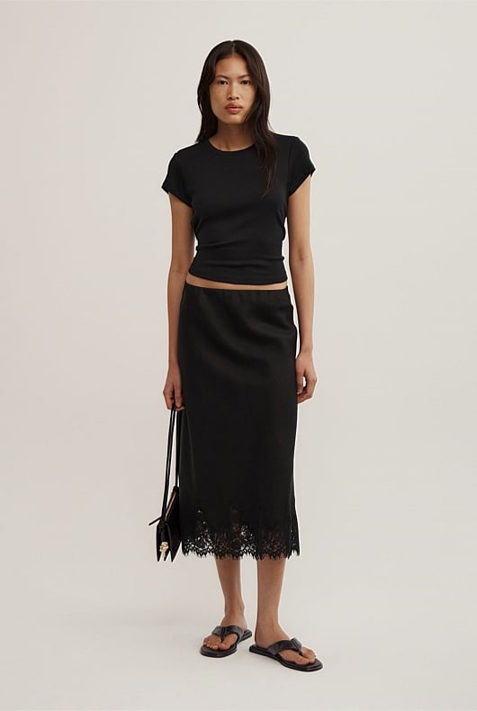 Linen Lace Midi Skirt