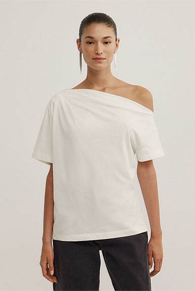Fresh White Asymmetric Relaxed T-Shirt - Women's Short Sleeve Tops