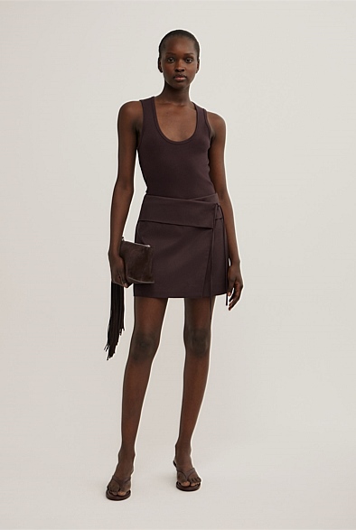 Espresso Wrap Tie Skirt - Women's A Line Skirts | Witchery