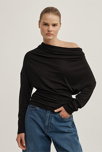 Black Multi Drape Top - Women's Evening Tops | Witchery