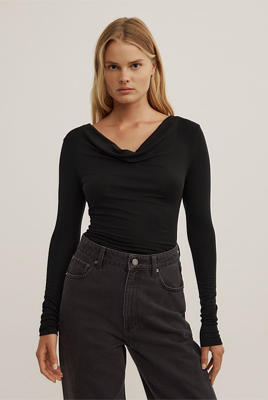 Cowl Neck Long Sleeve Top