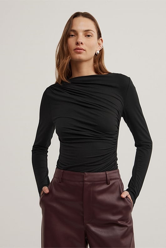 Draped Jersey Long Sleeve Top