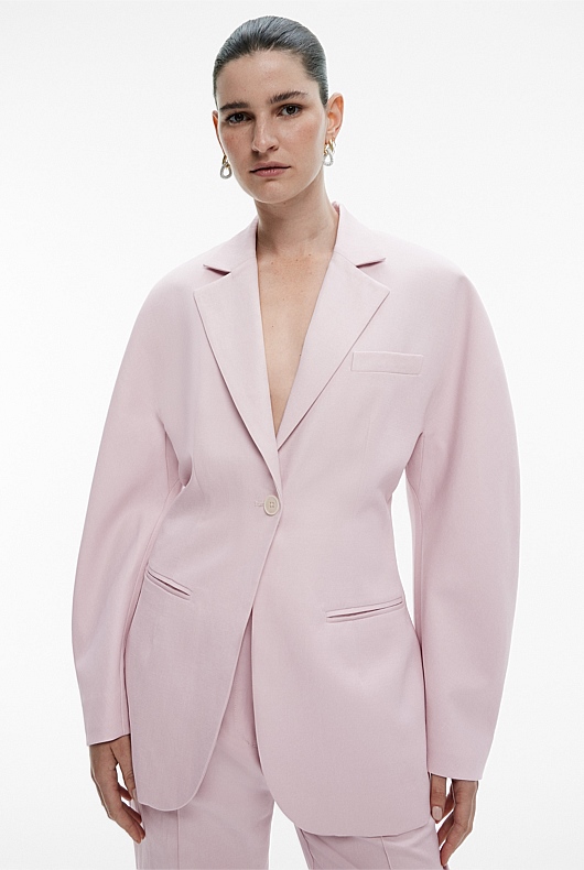 Soft Pink Linen Blend Dolman Single-Breasted Blazer - Women's Blazers