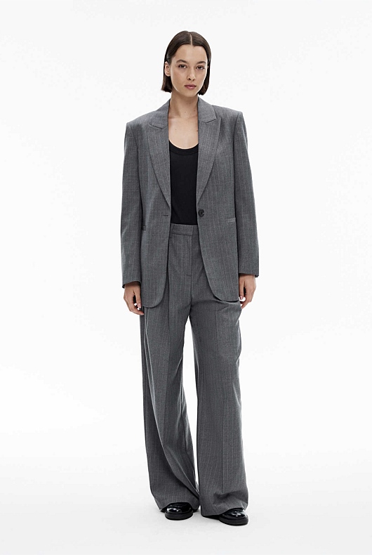 Mid Grey Marle Wool Blend Pinstripe Trouser - Women's Dress Pants