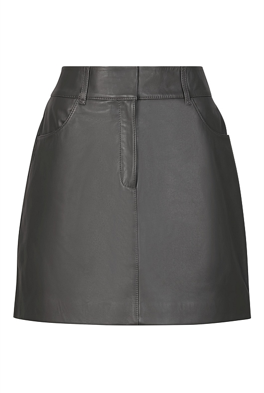 Mid Grey Leather Tailored Mini Skirt Women s Leather Skirts Witchery