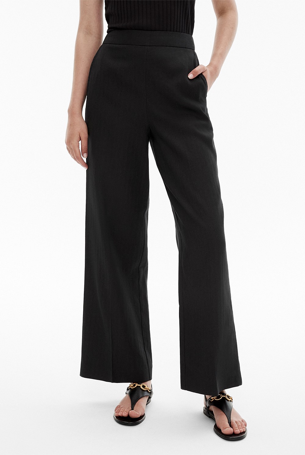 Black Cotton Linen Pull On Pant - Women's Black Pants