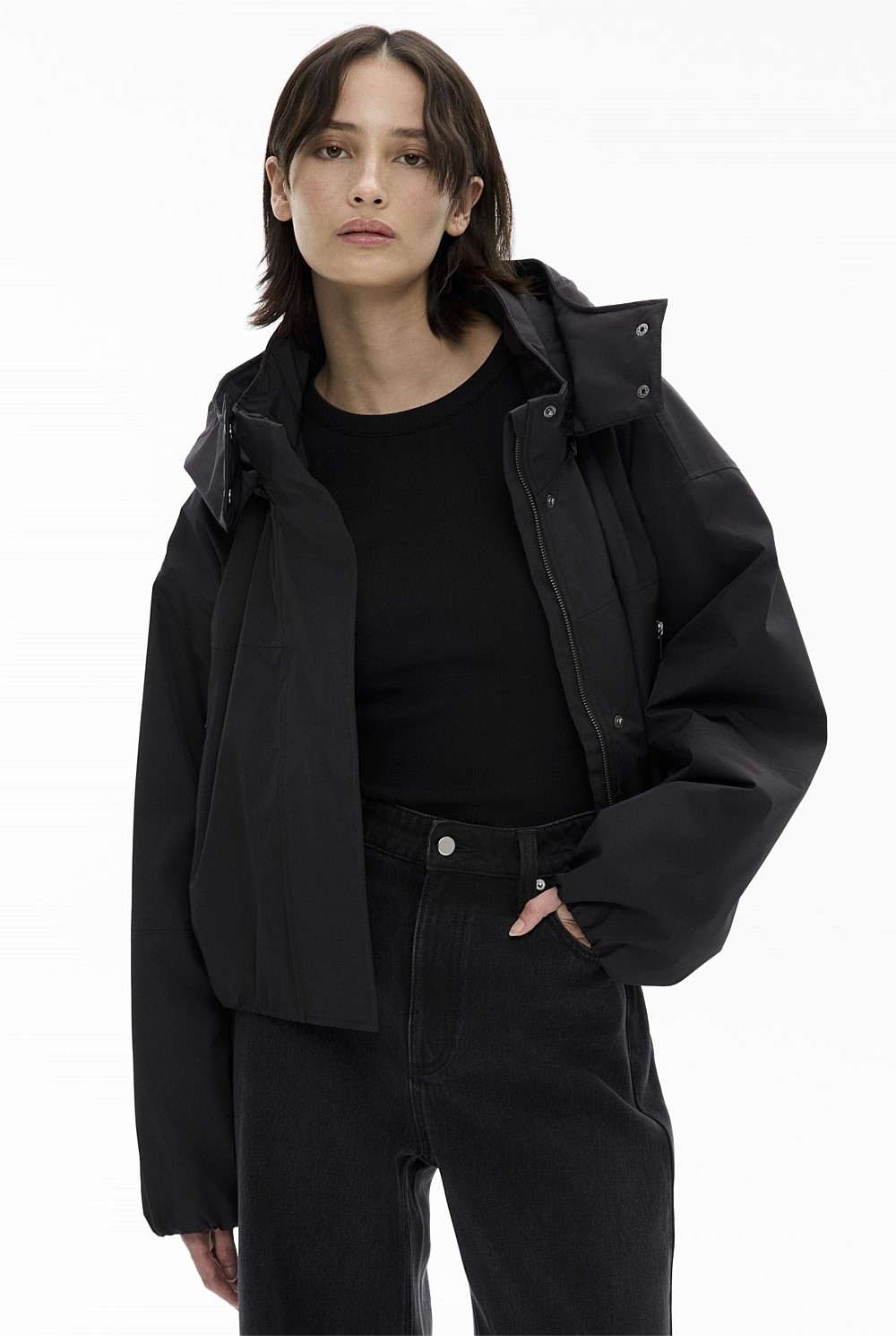 Black Cropped Hooded Jacket - Women's Jackets | Witchery