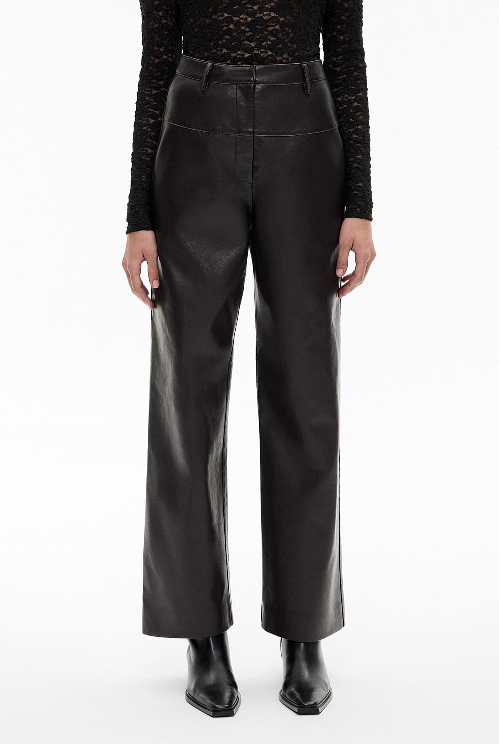 Black Spliced Faux Leather Pants - Women's Leather Pants | Witchery