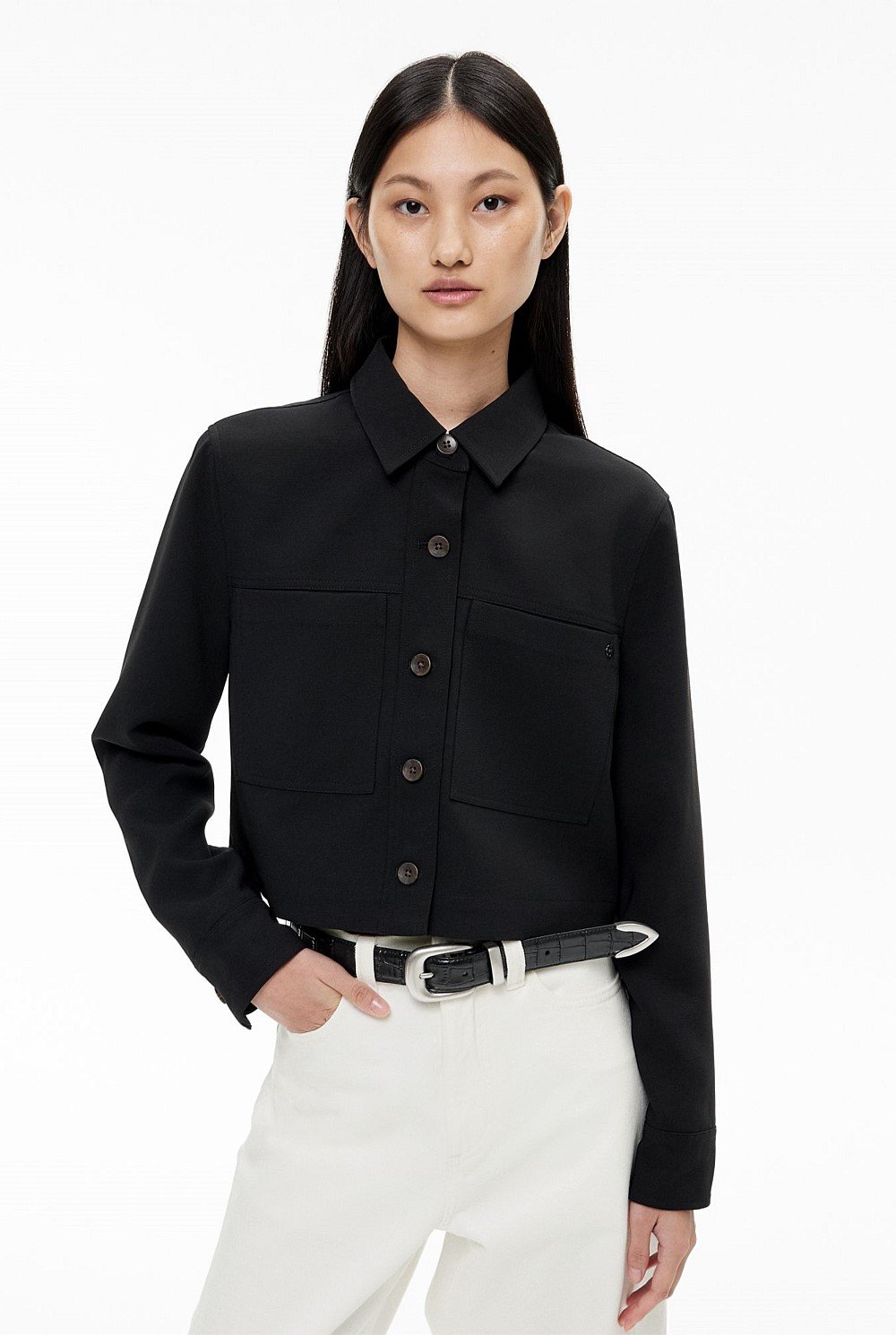 Black Patch Pocket Shacket Women's Shackets Witchery