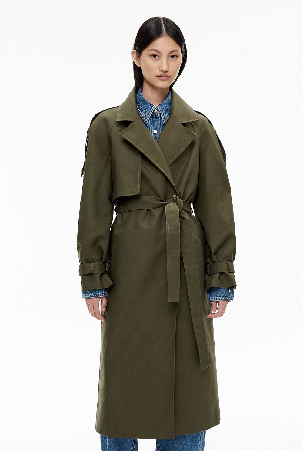 Olive Snap Front Trench Coat - Women's Trench Coats | Witchery
