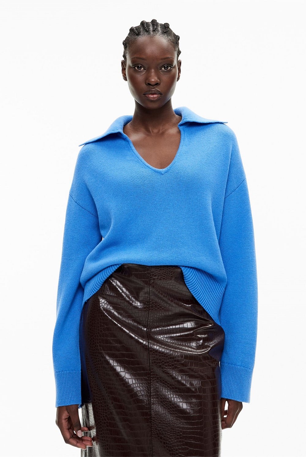 Fresh Blue Collared V Neck Knit - Women's V Neck Jumpers | Witchery