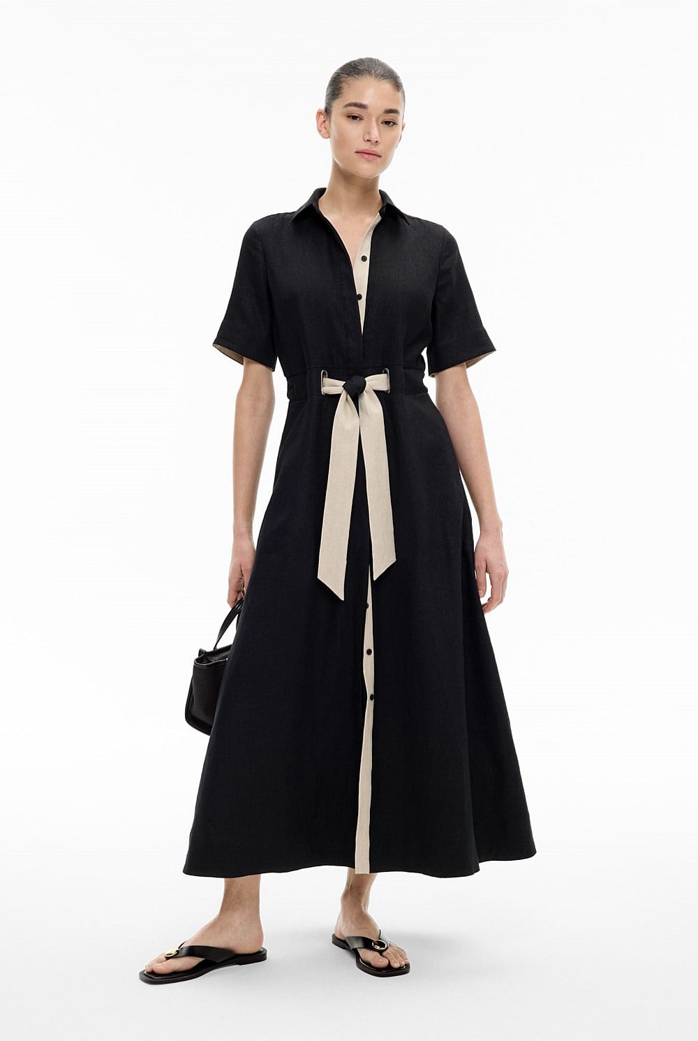 witchery black linen dress WITCHERY Linen Black Dress Size 8