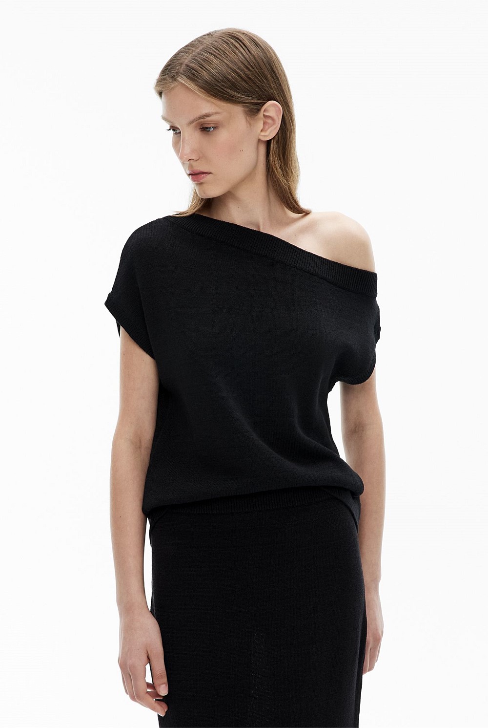 Black Off Shoulder Knit Top - Women's Sleeveless Tops | Witchery