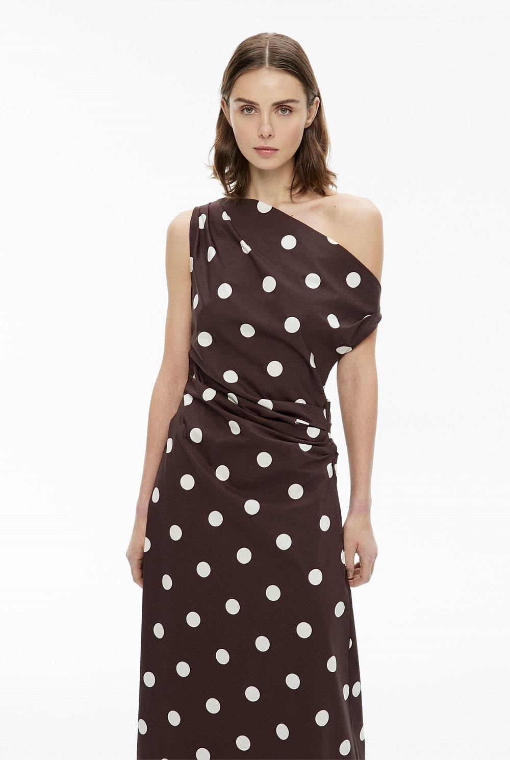witchery linen spot dress Witchery Womens Size 8 Polka Dot belted midi dress (s) - Used Good