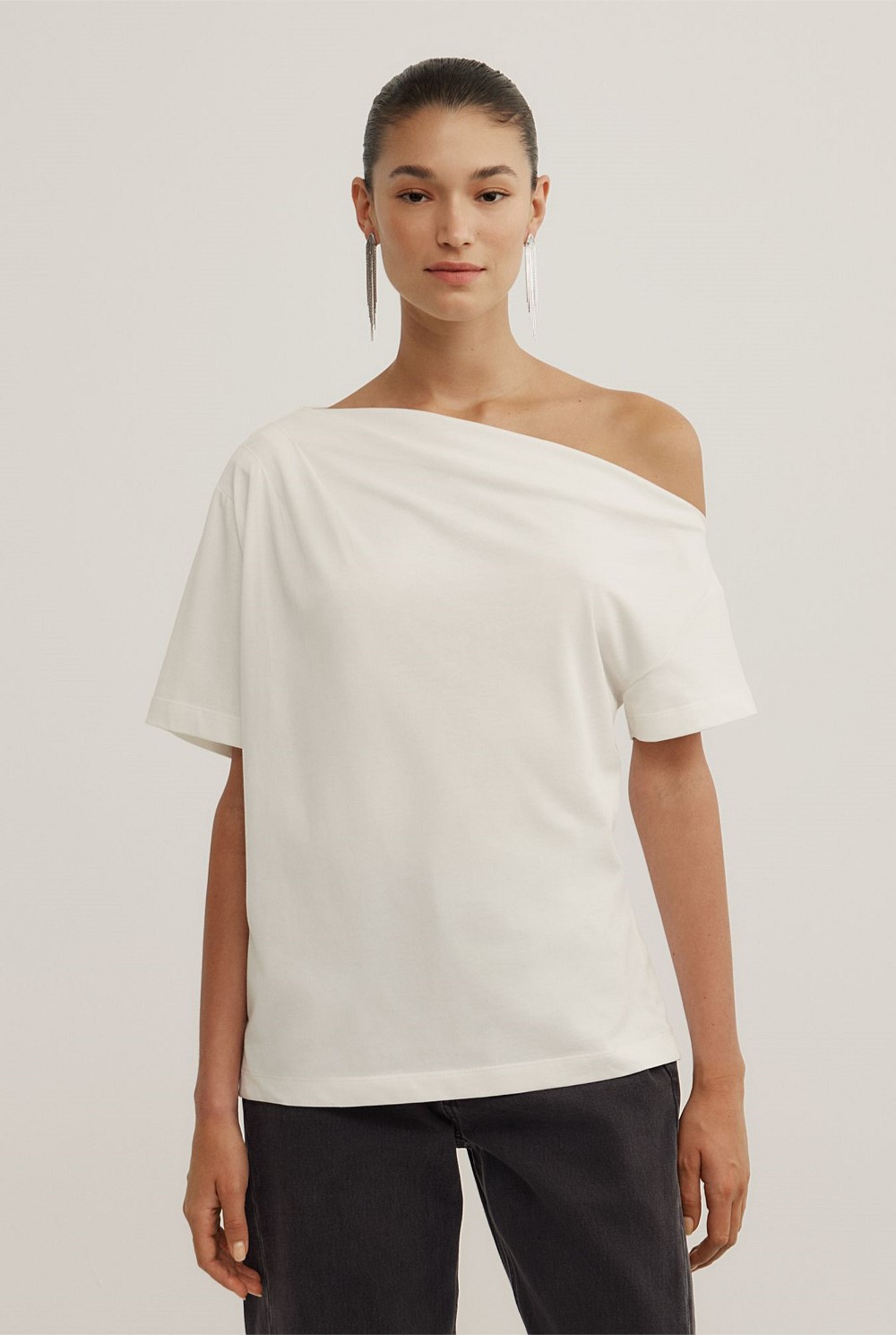 Fresh White Asymmetric Relaxed T-Shirt - Women's Short Sleeve Tops