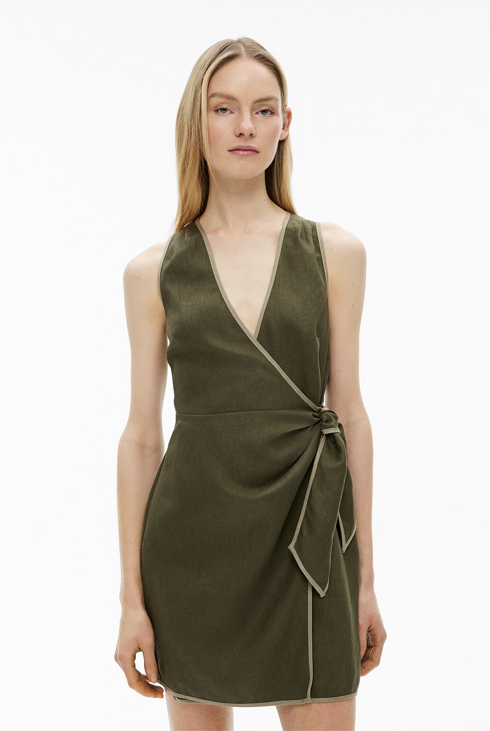 Sage Wrap Tie Mini Dress - Women's Green Dresses | Witchery