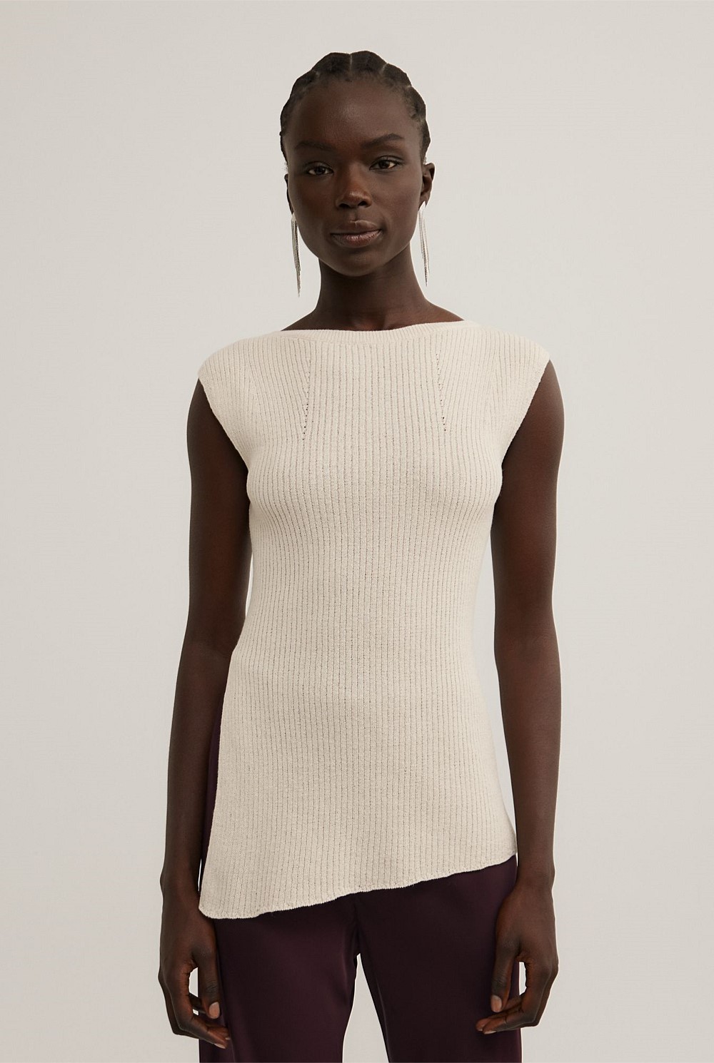 Vanilla Asymmetric Hem Knit Tank - Women's Short Sleeve Tops