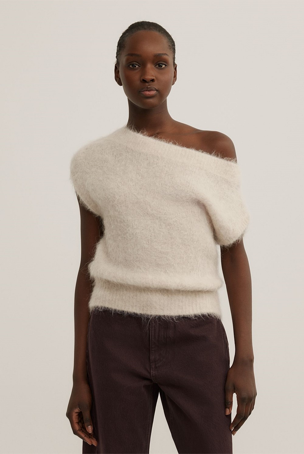 トップス Meg fluffy tops Oak Marle Asymmetric Fluffy Top - Women's Short Sleeve Tops | Witchery