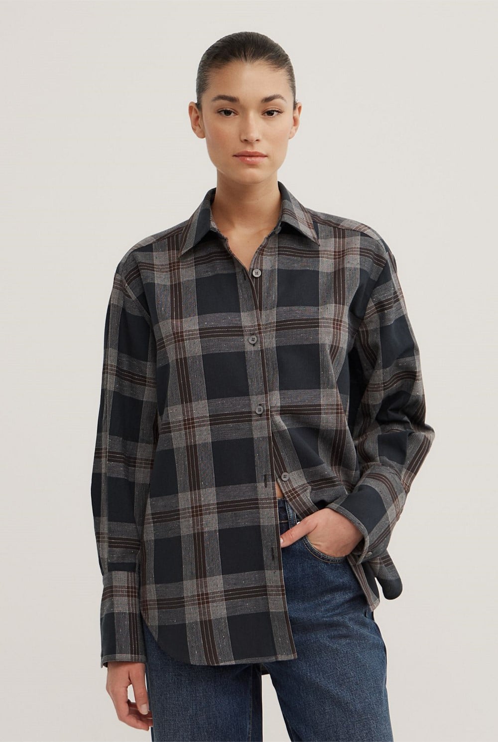 Charcoal Check Relaxed Check Shirt - Women's Cotton Shirts | Witchery