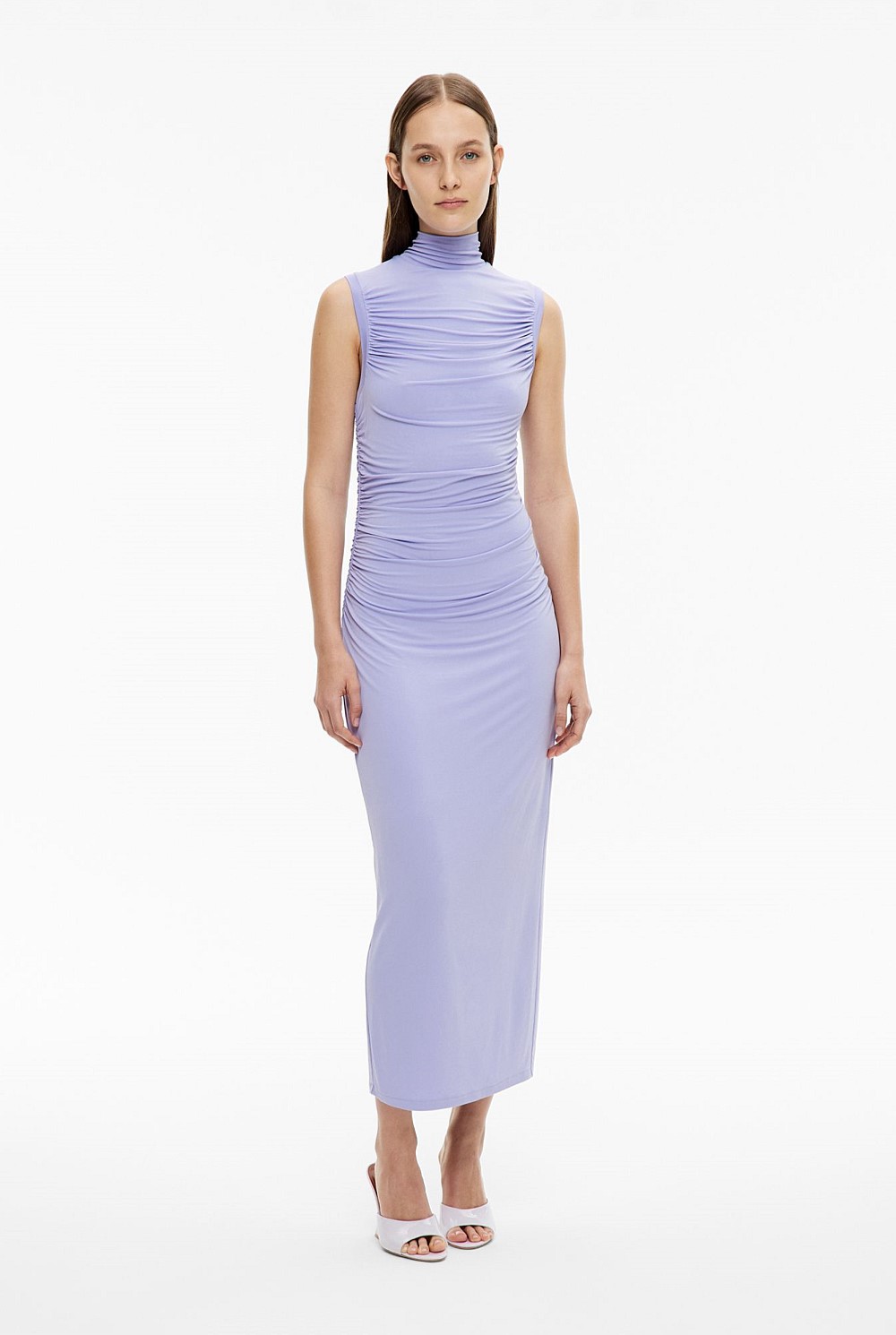 witchery purple dress Witchery High Neck Gather Dress in Lilac