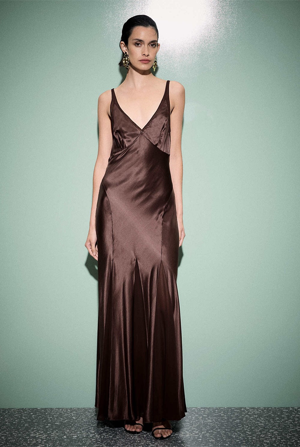 witchery brown dress Chocolate Sheer Insert Maxi - Women's Evening & Cocktail Dresses FORLTS Take a Bow Royal Size:36X26