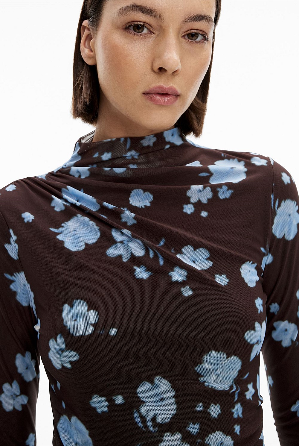 mesh floral turtleneck dress AQUA Floral Mesh Turtleneck Top - Exclusive