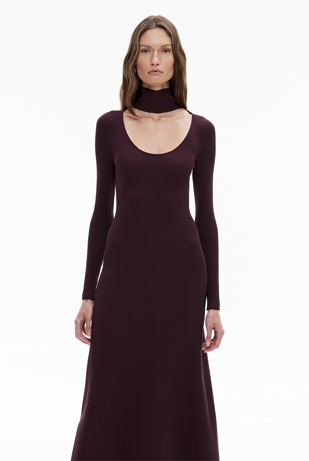 witchery burgundy dress Witchery Panelled Midi Dress in Bordeaux