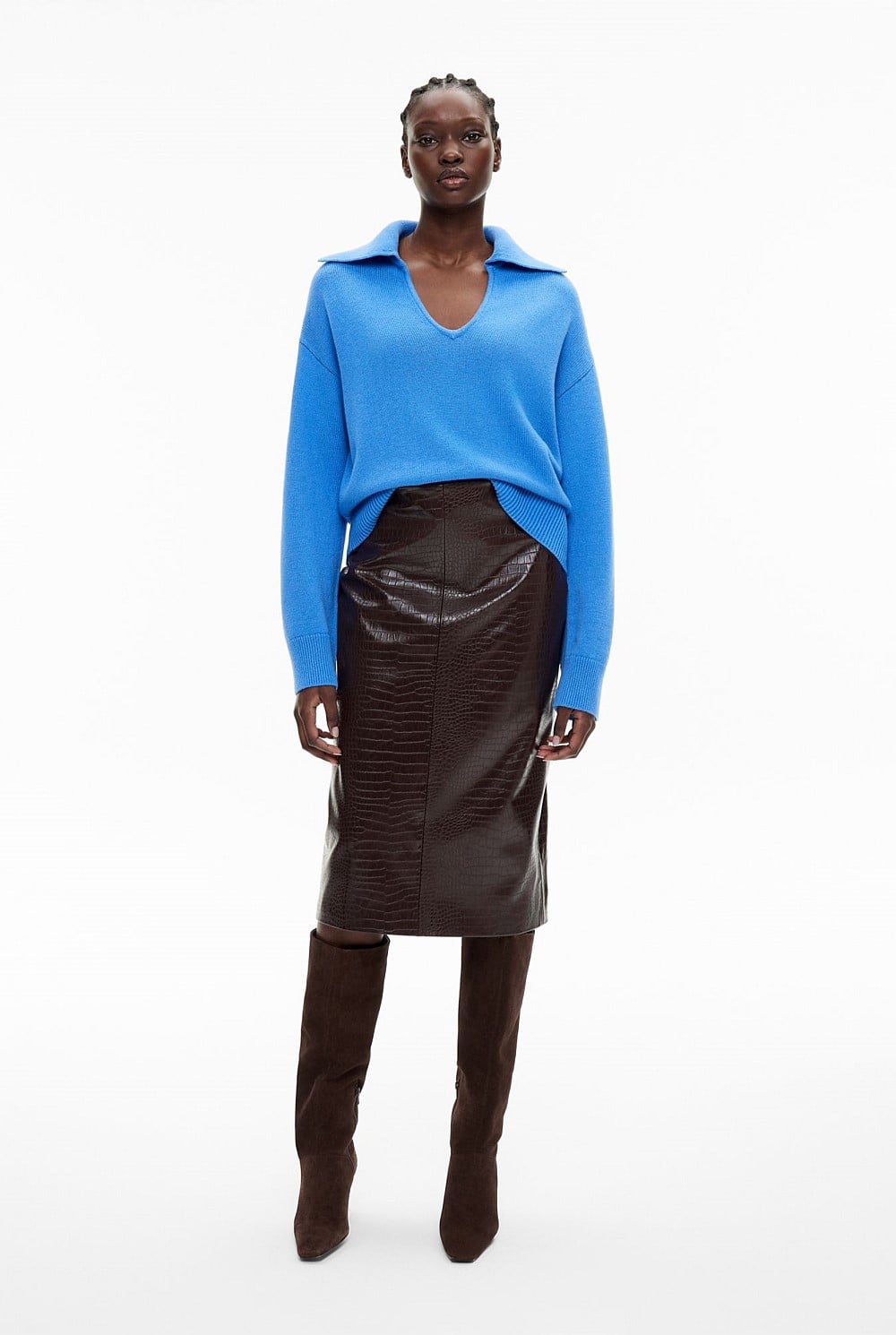 Fresh Blue Collared V Neck Knit - Women's V Neck Jumpers | Witchery