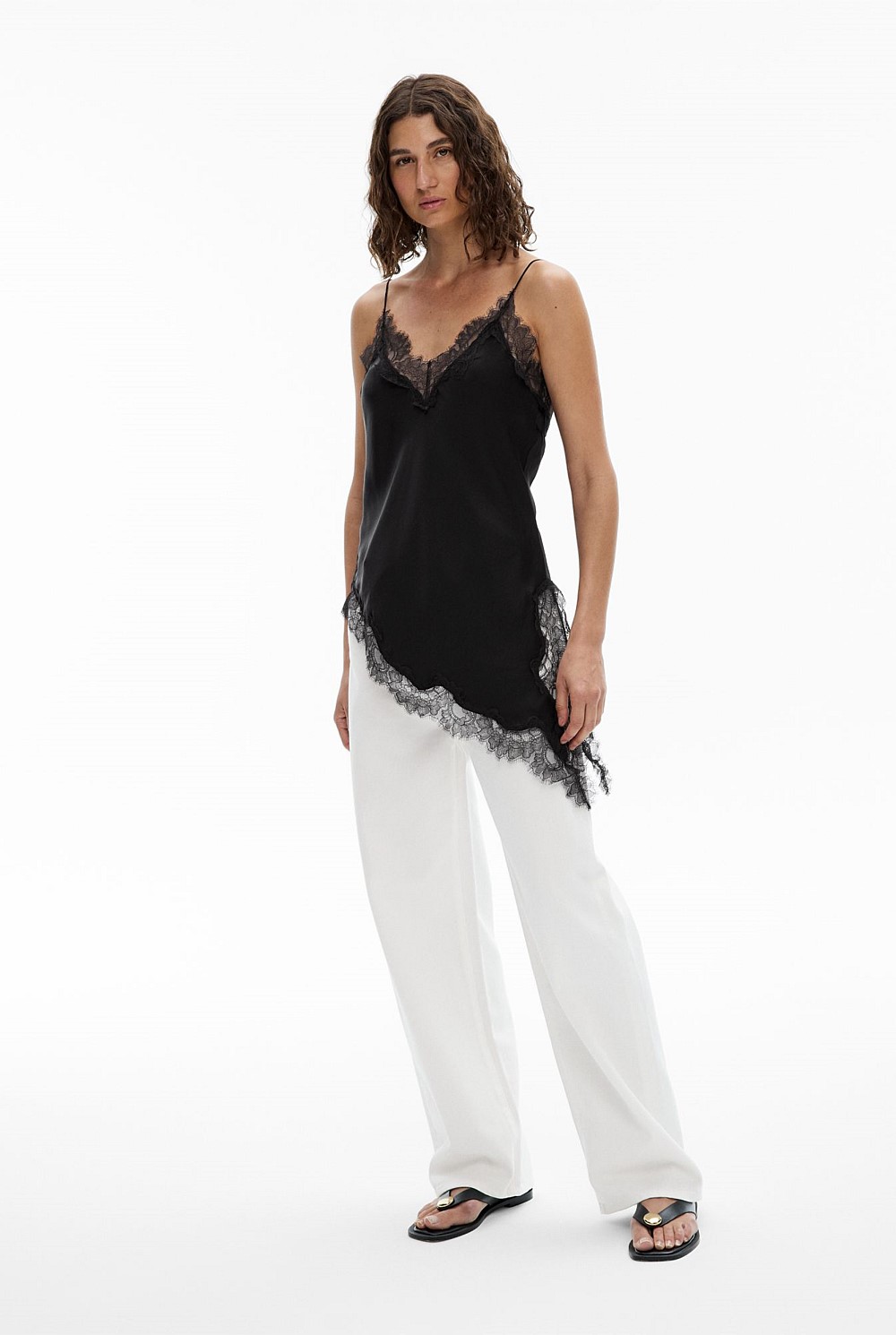 Black Asymmetrical Lace Camisole - Women's Camisoles | Witchery