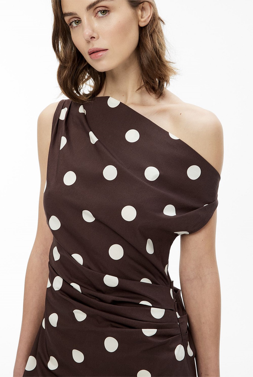 witchery linen spot dress Witchery Womens Size 8 Polka Dot belted midi dress (s) - Used Good