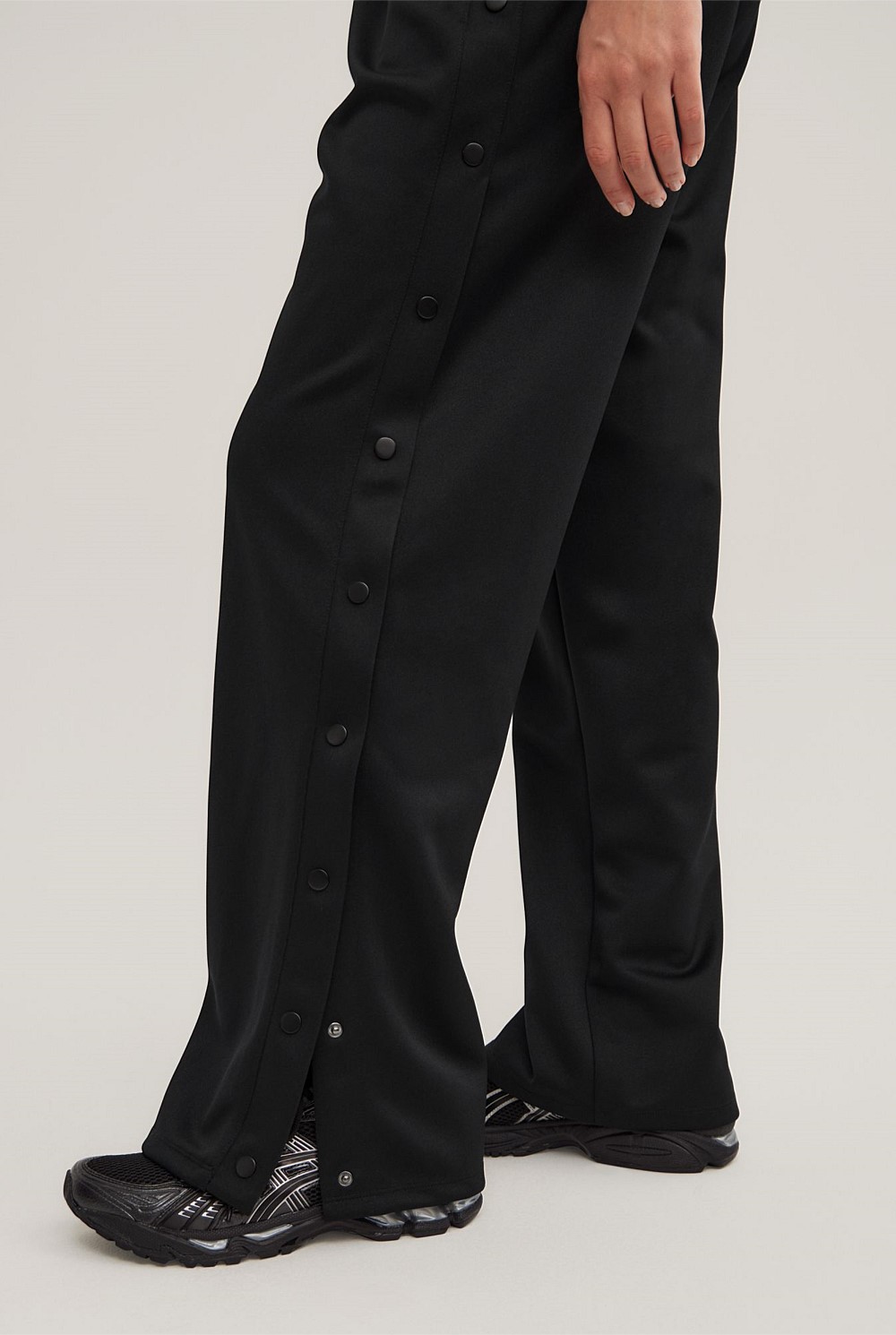 Black Side Snap Track Pants - Women's Black Pants | Witchery